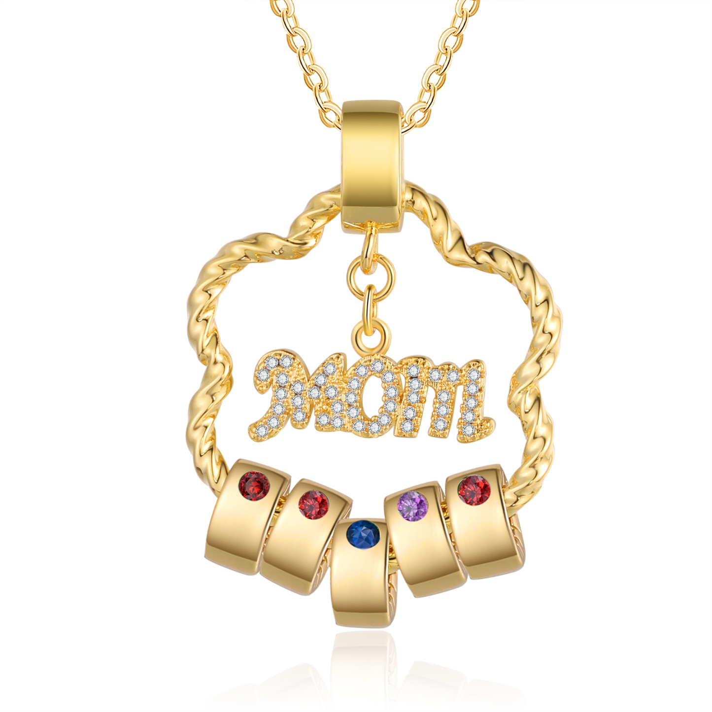 5 Names - Personalized Flower Pendant Necklace Custom Name Gift for Mom