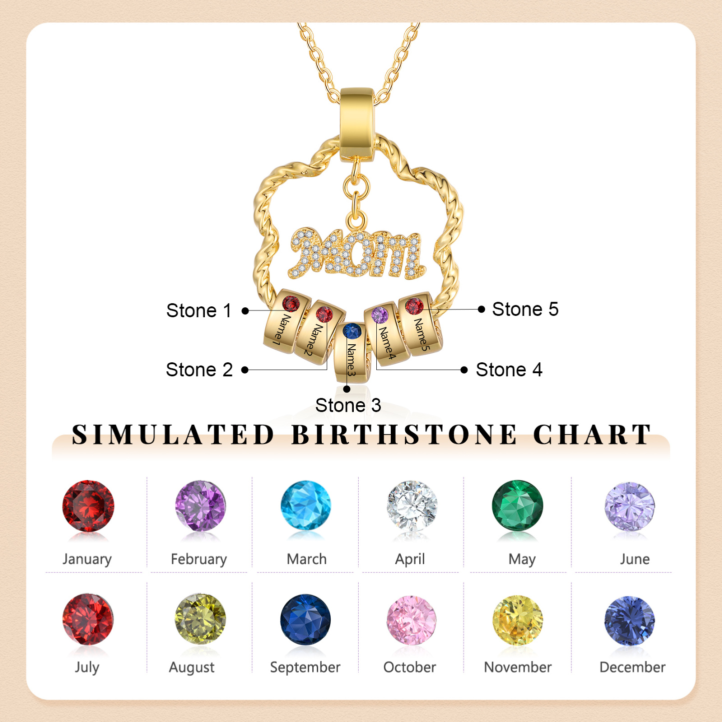 5 Names - Personalized Flower Pendant Necklace Custom Name Gift for Mom