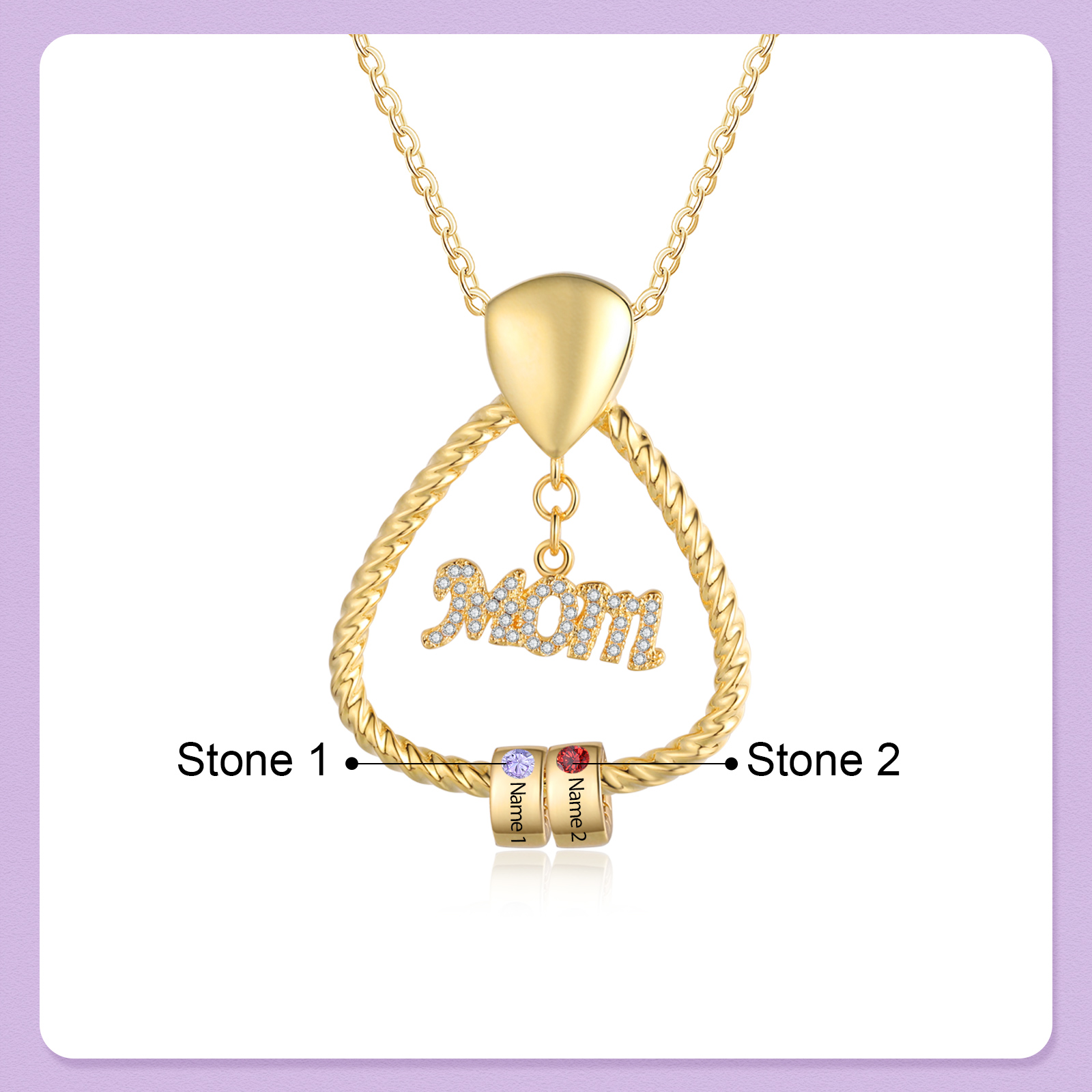 2 Names - Personalized Triangle Pendant Necklace Custom Birthstone Custom Name Gift for Mom