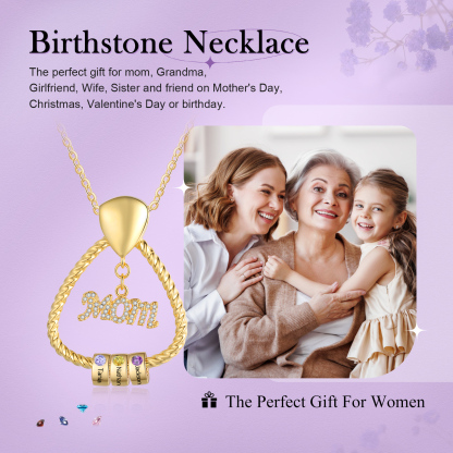 3 Names - Personalized Triangle Pendant Necklace Custom Birthstone Custom Name Gift for Mom