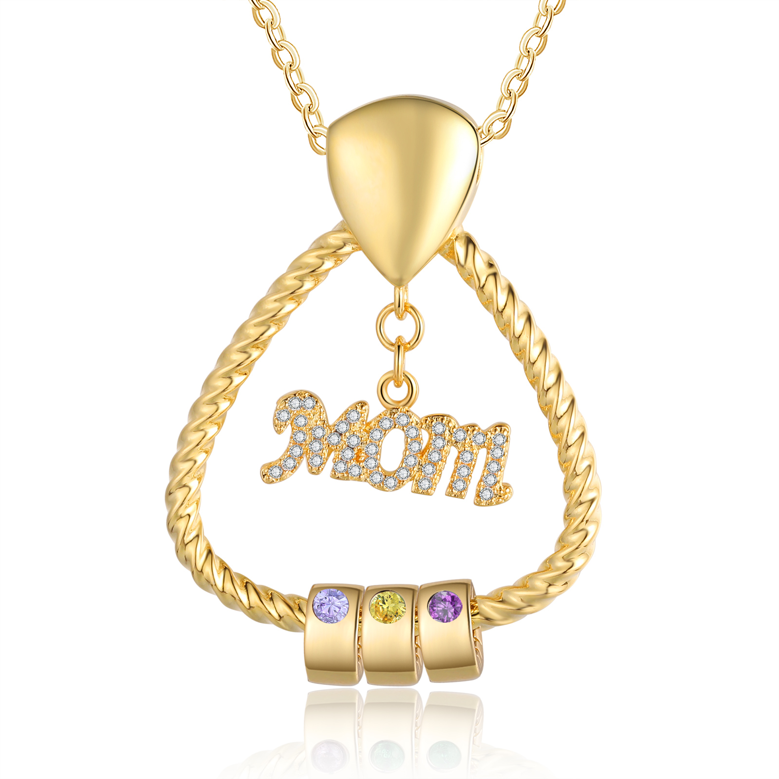 3 Names - Personalized Triangle Pendant Necklace Custom Birthstone Custom Name Gift for Mom