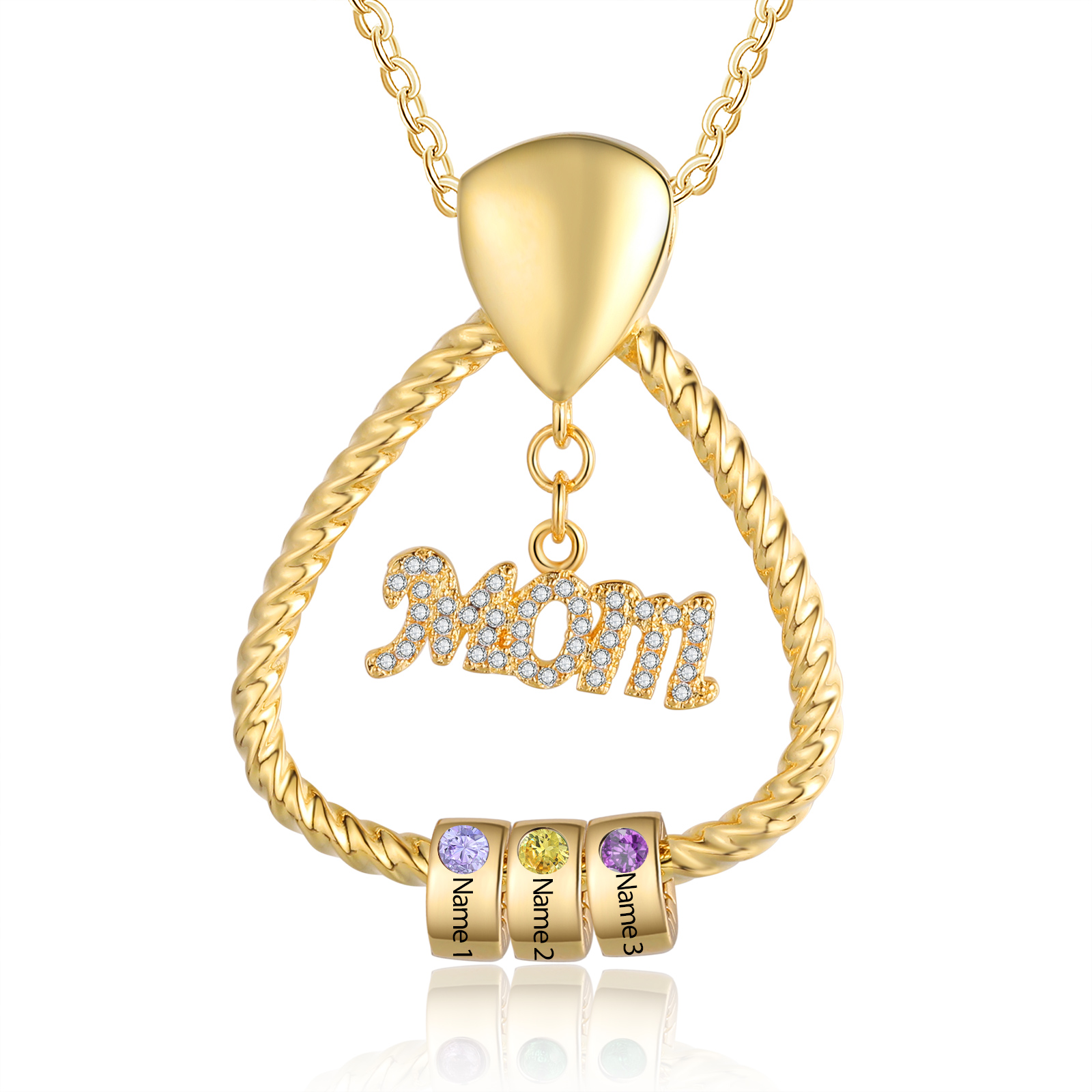 3 Names - Personalized Triangle Pendant Necklace Custom Birthstone Custom Name Gift for Mom