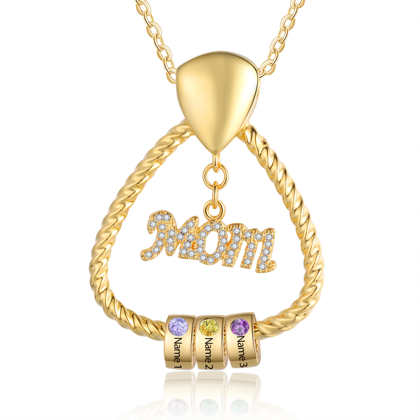 3 Names - Personalized Triangle Pendant Necklace Custom Birthstone Custom Name Gift for Mom