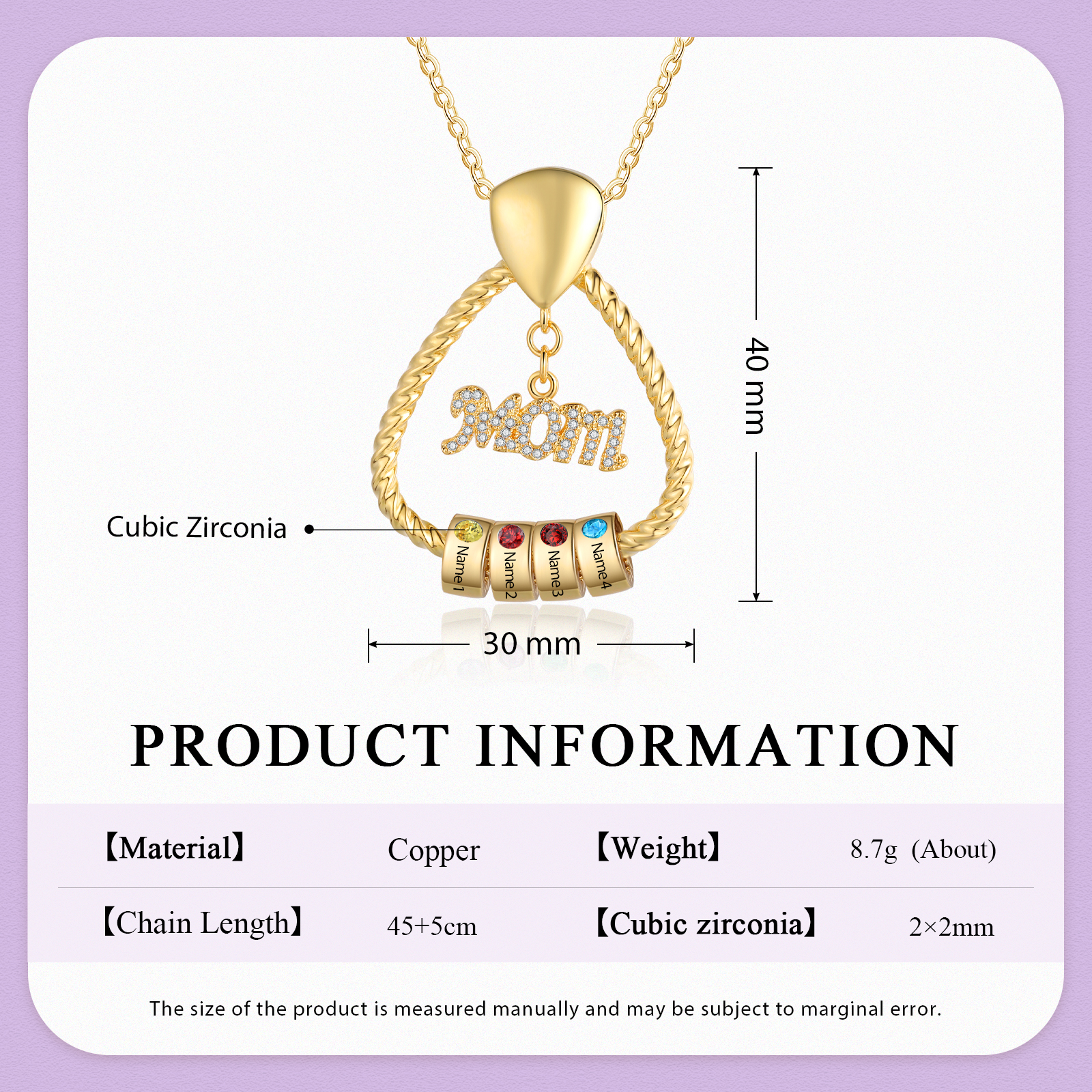 4 Names - Personalized Triangle Pendant Necklace  Custom Name Gift for Mom