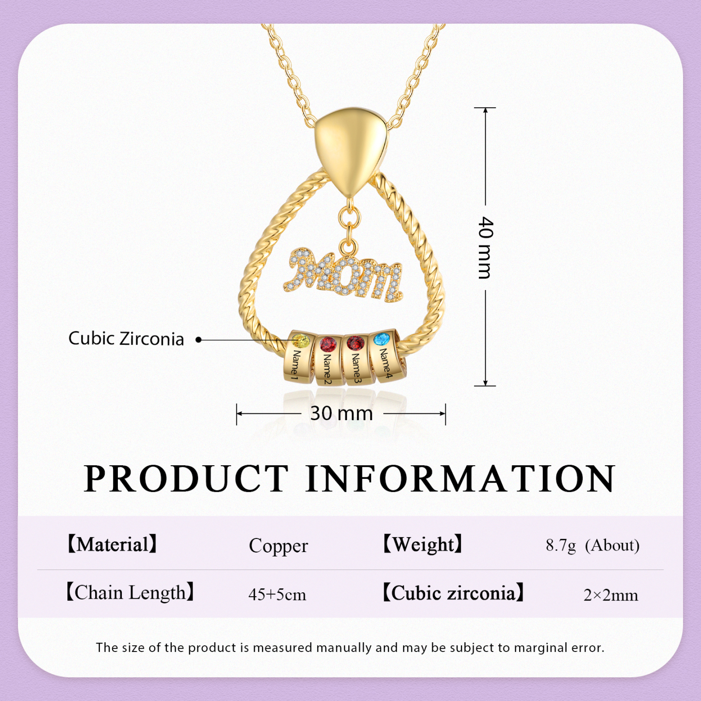 4 Names - Personalized Triangle Pendant Necklace  Custom Name Gift for Mom