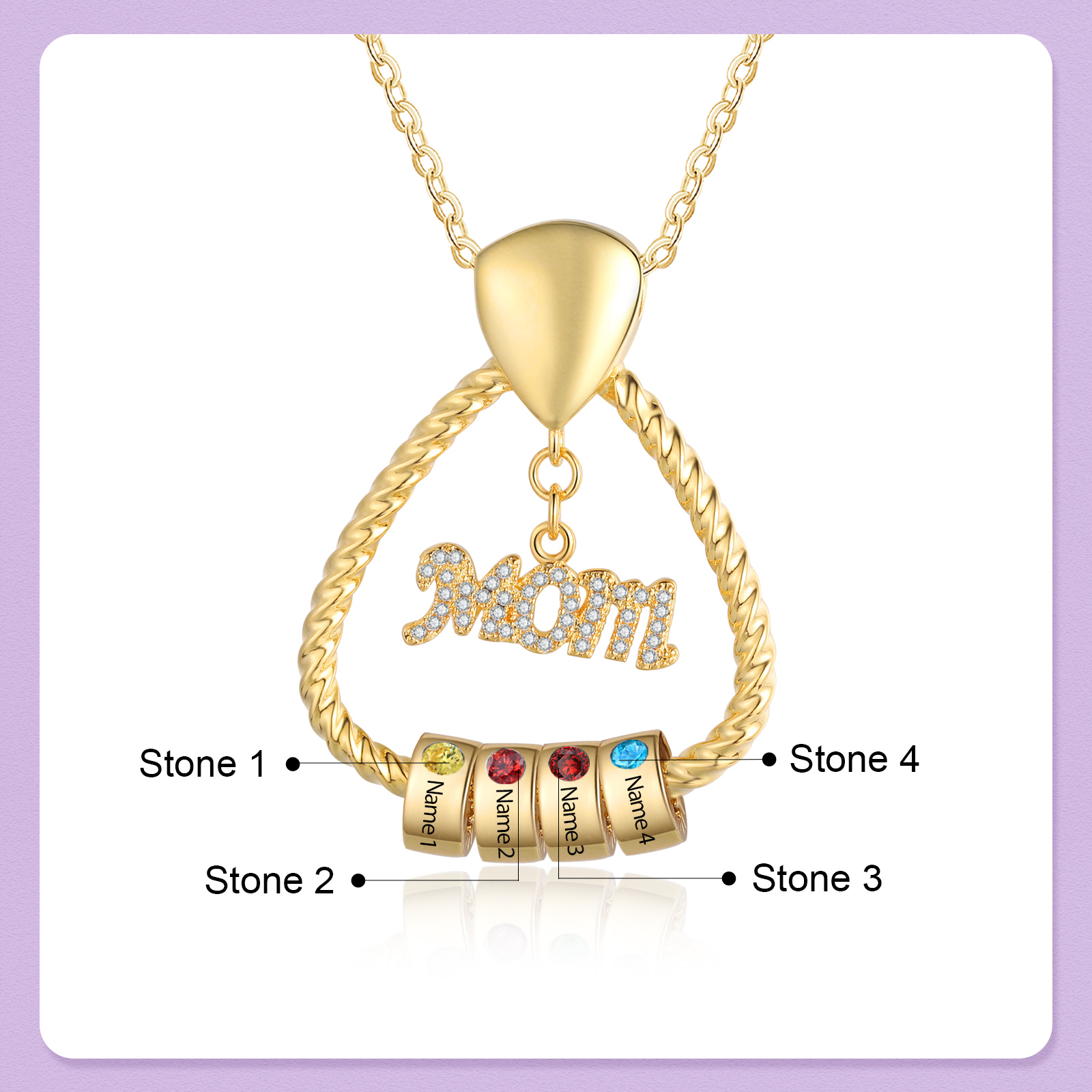 4 Names - Personalized Triangle Pendant Necklace  Custom Name Gift for Mom