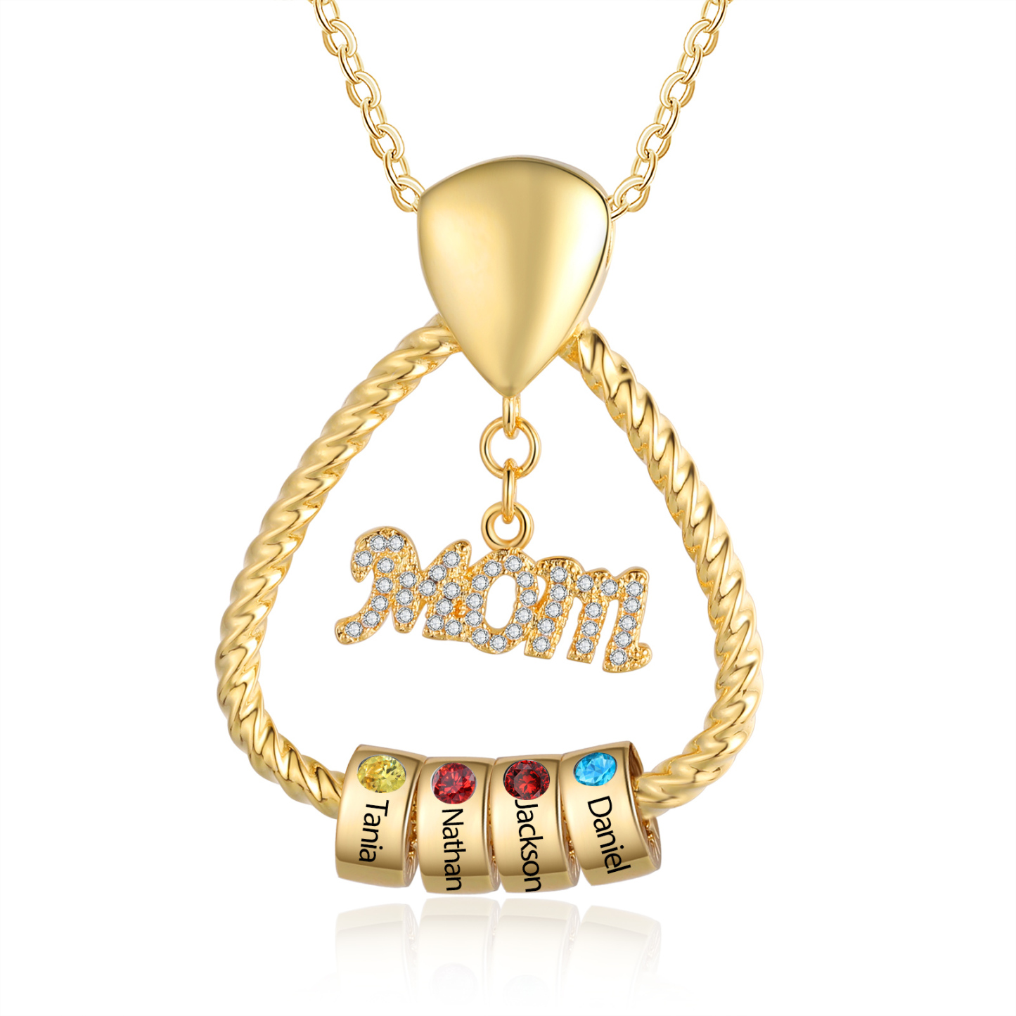 4 Names - Personalized Flower Pendant Necklace Custom Name Gift for Mo