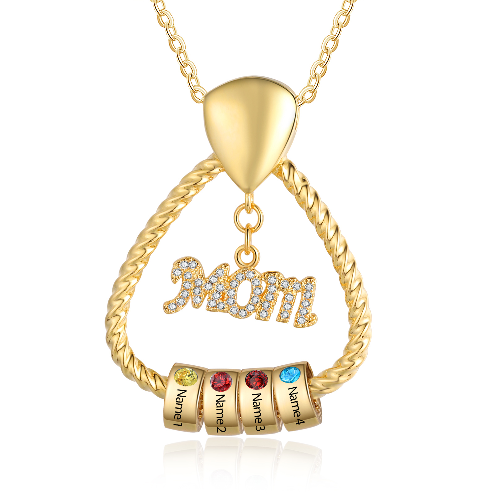 4 Names - Personalized Triangle Pendant Necklace  Custom Name Gift for Mom