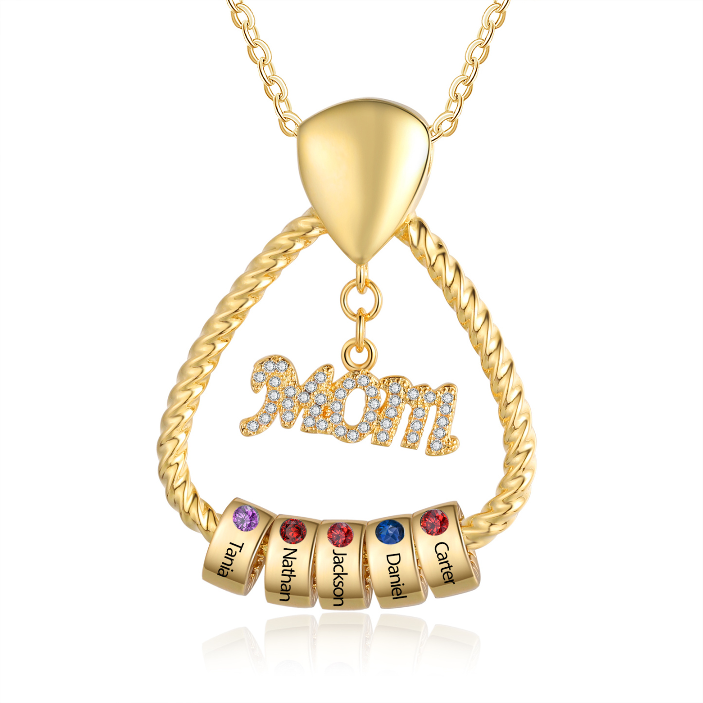 5 Names - Personalized Triangle Pendant Necklace  Custom Name Gift for Mom