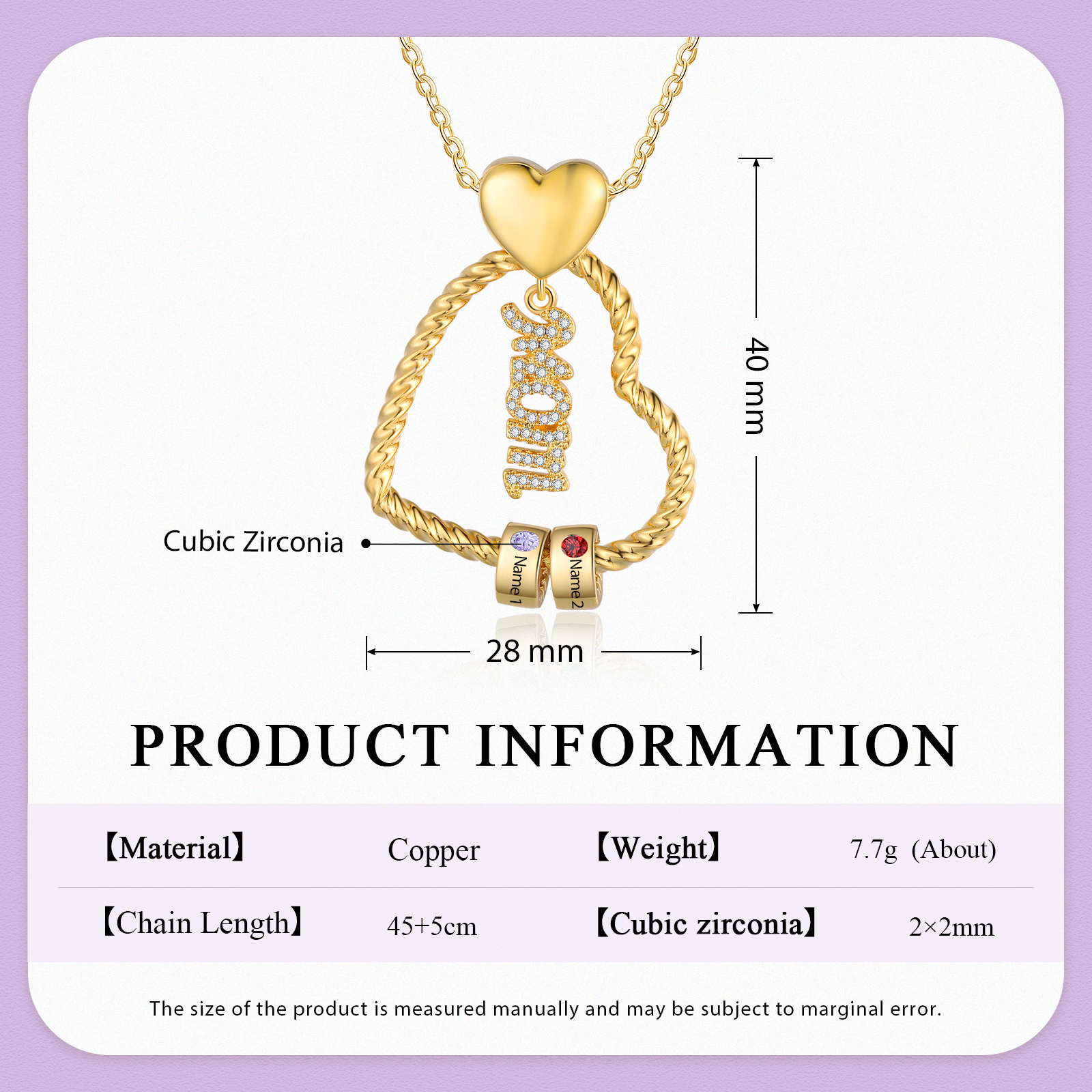 2 Names - Personalized Love Pendant Necklace Custom Birthstone Custom Name Gift for Mom