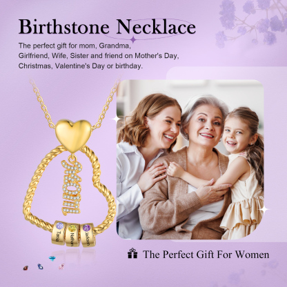 3 Names - Personalized Love Pendant Necklace Custom Birthstone Custom Name Gift for Mom