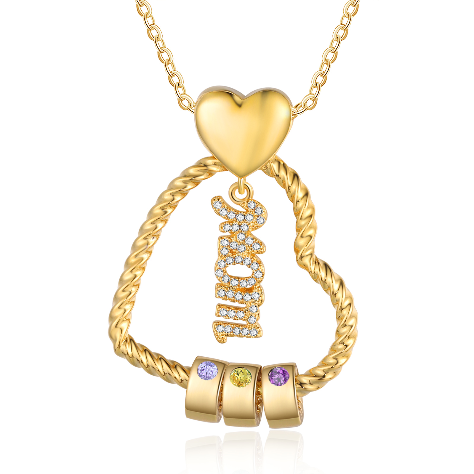 3 Names - Personalized Love Pendant Necklace Custom Birthstone Custom Name Gift for Mom