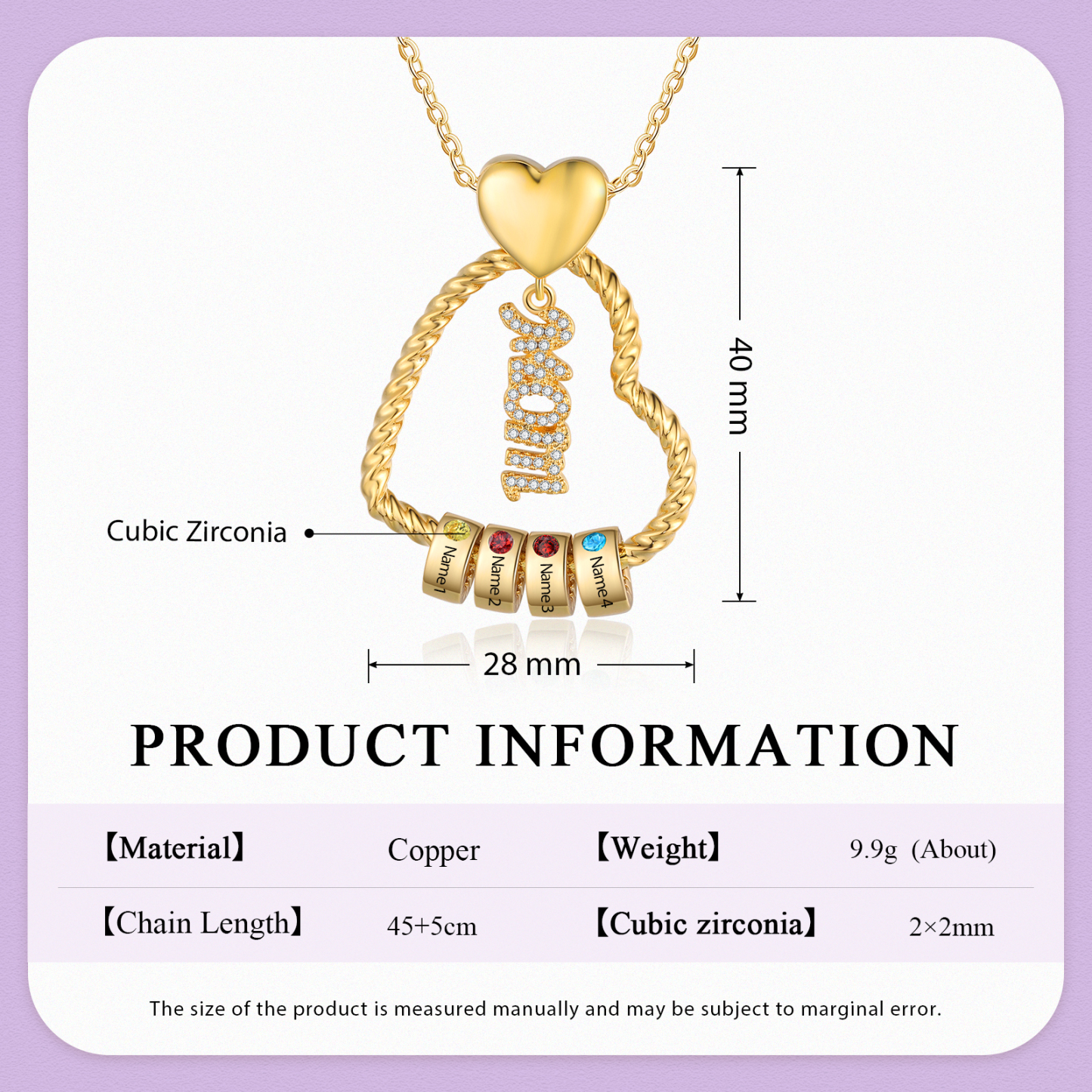 4 Names - Personalized Love Pendant Necklace Custom Birthstone Custom Name Gift for Mom