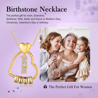 4 Names - Personalized Love Pendant Necklace Custom Birthstone Custom Name Gift for Mom