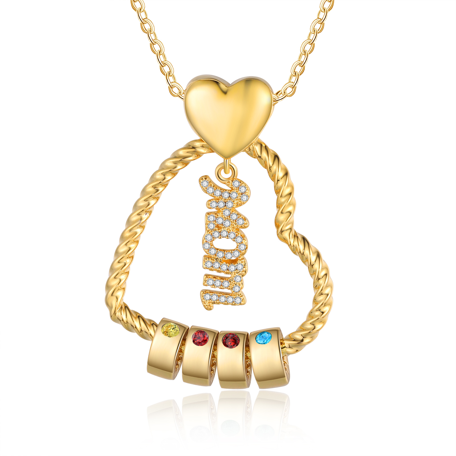 4 Names - Personalized Love Pendant Necklace Custom Birthstone Custom Name Gift for Mom