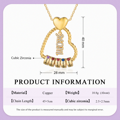5 Names - Personalized Love Pendant Necklace Custom Birthstone Custom Name Gift for Mom
