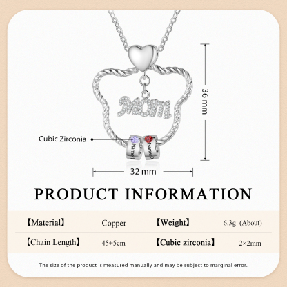 2 Names - Personalized Cat Head Shape Necklace Customized 2 Birthstones & Names Necklace Gift for Mom