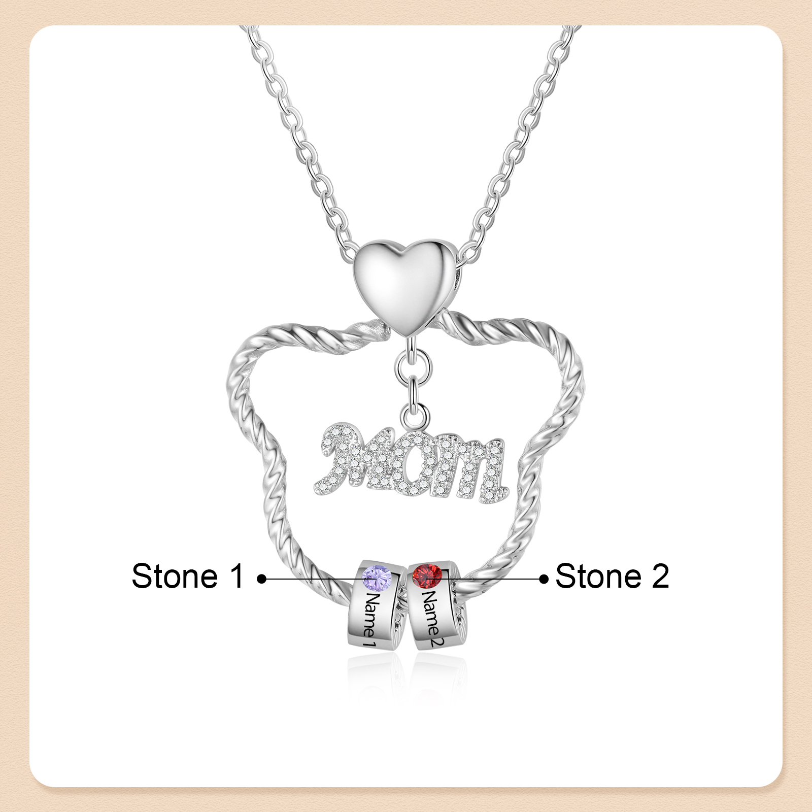 2 Names - Personalized Cat Head Shape Necklace Customized 2 Birthstones & Names Necklace Gift for Mom