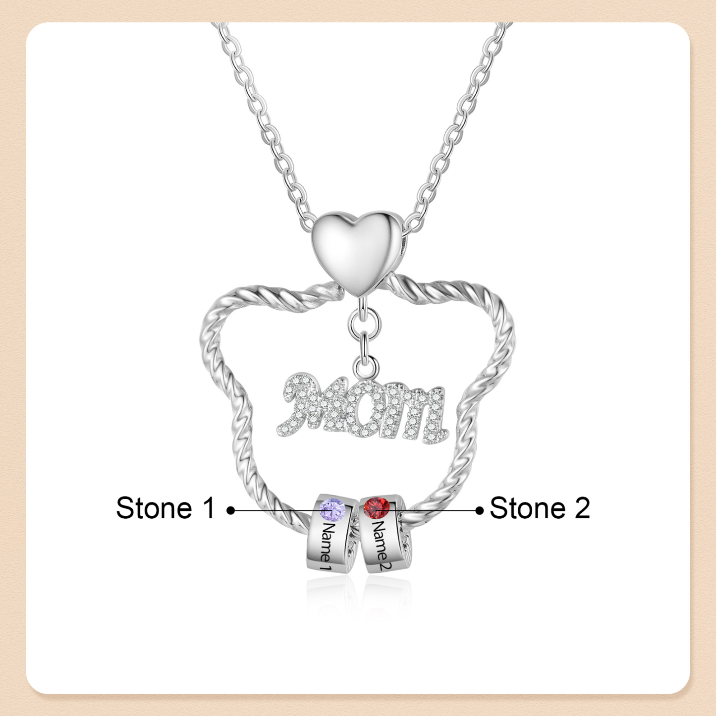 2 Names - Personalized Cat Head Shape Necklace Customized 2 Birthstones & Names Necklace Gift for Mom