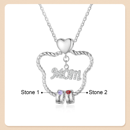 2 Names - Personalized Cat Head Shape Necklace Customized 2 Birthstones & Names Necklace Gift for Mom