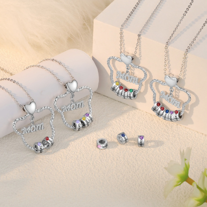 4 Names - Personalized Cat Head Shape Necklace Customized 4 Birthstones & Names Necklace Gift for Mom