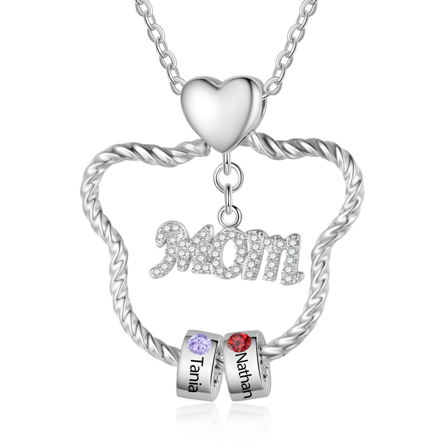 2 Names - Personalized Cat Head Shape Necklace Customized 2 Birthstones & Names Necklace Gift for Mom