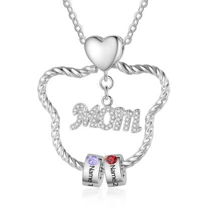 2 Names - Personalized Cat Head Shape Necklace Customized 2 Birthstones & Names Necklace Gift for Mom