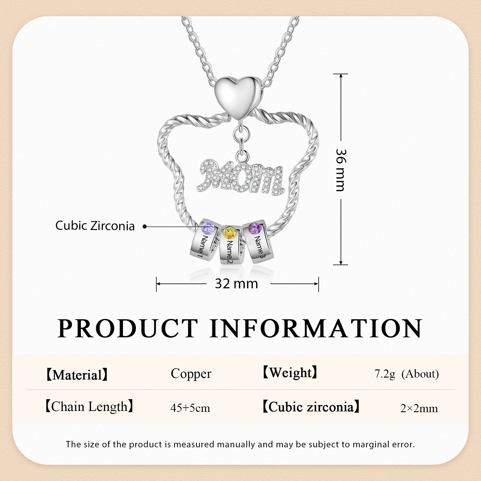 3 Names - Personalized Cat Head Shape Necklace Custom 3 Birthstones Necklace with Rose Box Gift for Mum/Mom | Jessemade