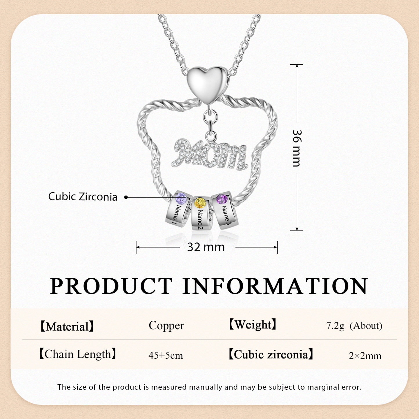 3 Names - Personalized Cat Head Shape Necklace Custom 3 Birthstones Necklace with Rose Box Gift for Mum/Mom | Jessemade