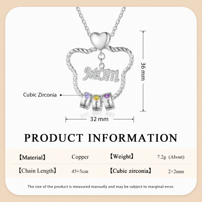 3 Names - Personalized Cat Head Shape Necklace Custom 3 Birthstones Necklace with Rose Box Gift for Mum/Mom | Jessemade