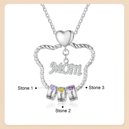 3 Names - Personalized Cat Head Shape Necklace Custom 3 Birthstones Necklace with Rose Box Gift for Mum/Mom | Jessemade