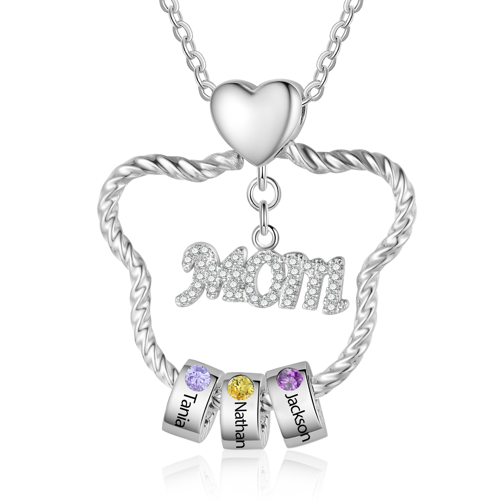 3 Names - Personalized Cat Head Shape Necklace Customized 3 Birthstones & Names Necklace Gift for Mom