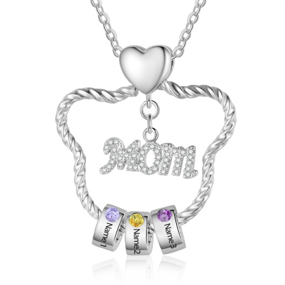 3 Names - Personalized Cat Head Shape Necklace Custom 3 Birthstones Necklace with Rose Box Gift for Mum/Mom | Jessemade