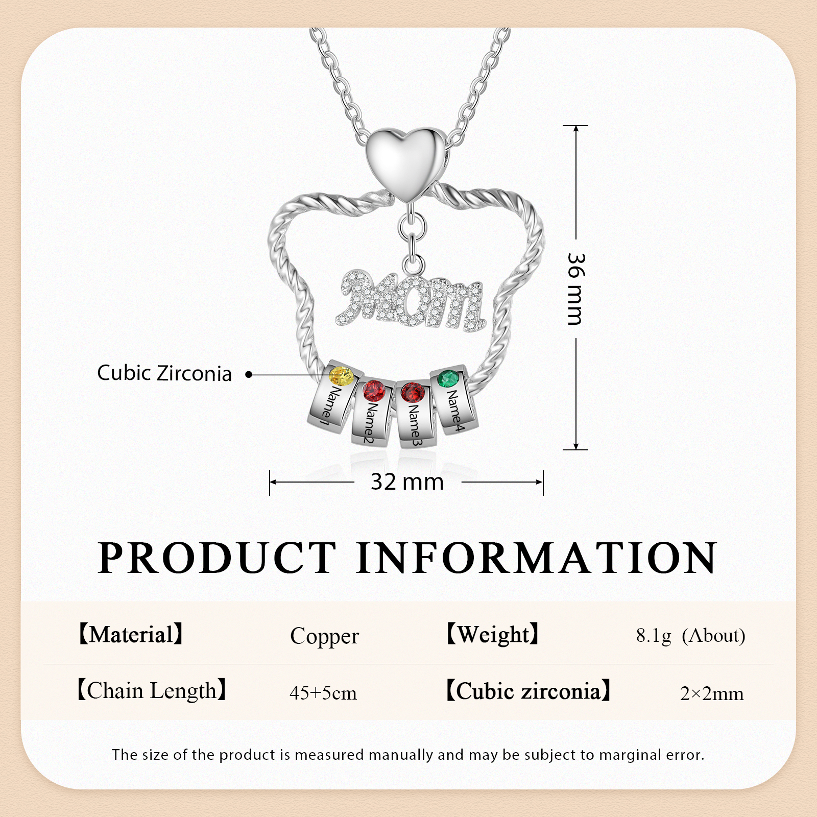 4 Names - Personalized Cat Head Shape Necklace Customized 4 Birthstones & Names Necklace Gift for Mom