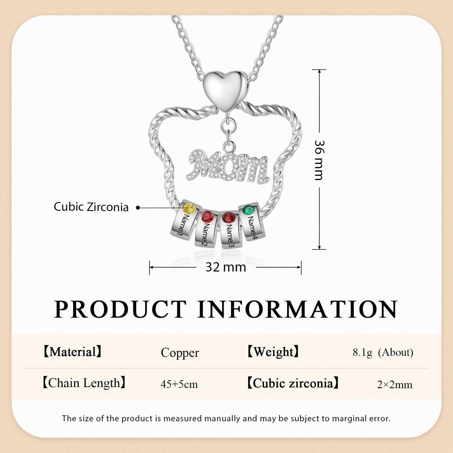 4 Names - Personalized Cat Head Shape Necklace Customized 4 Birthstones & Names Necklace Gift for Mom