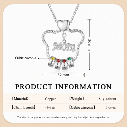 4 Names - Personalized Cat Head Shape Necklace Customized 4 Birthstones & Names Necklace Gift for Mom