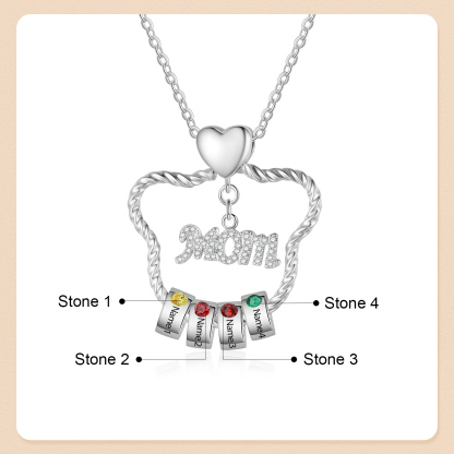 4 Names - Personalized Cat Head Shape Necklace Customized 4 Birthstones & Names Necklace Gift for Mom