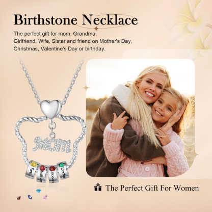 4 Names - Personalized Cat Head Shape Necklace Customized 4 Birthstones & Names Necklace Gift for Mom