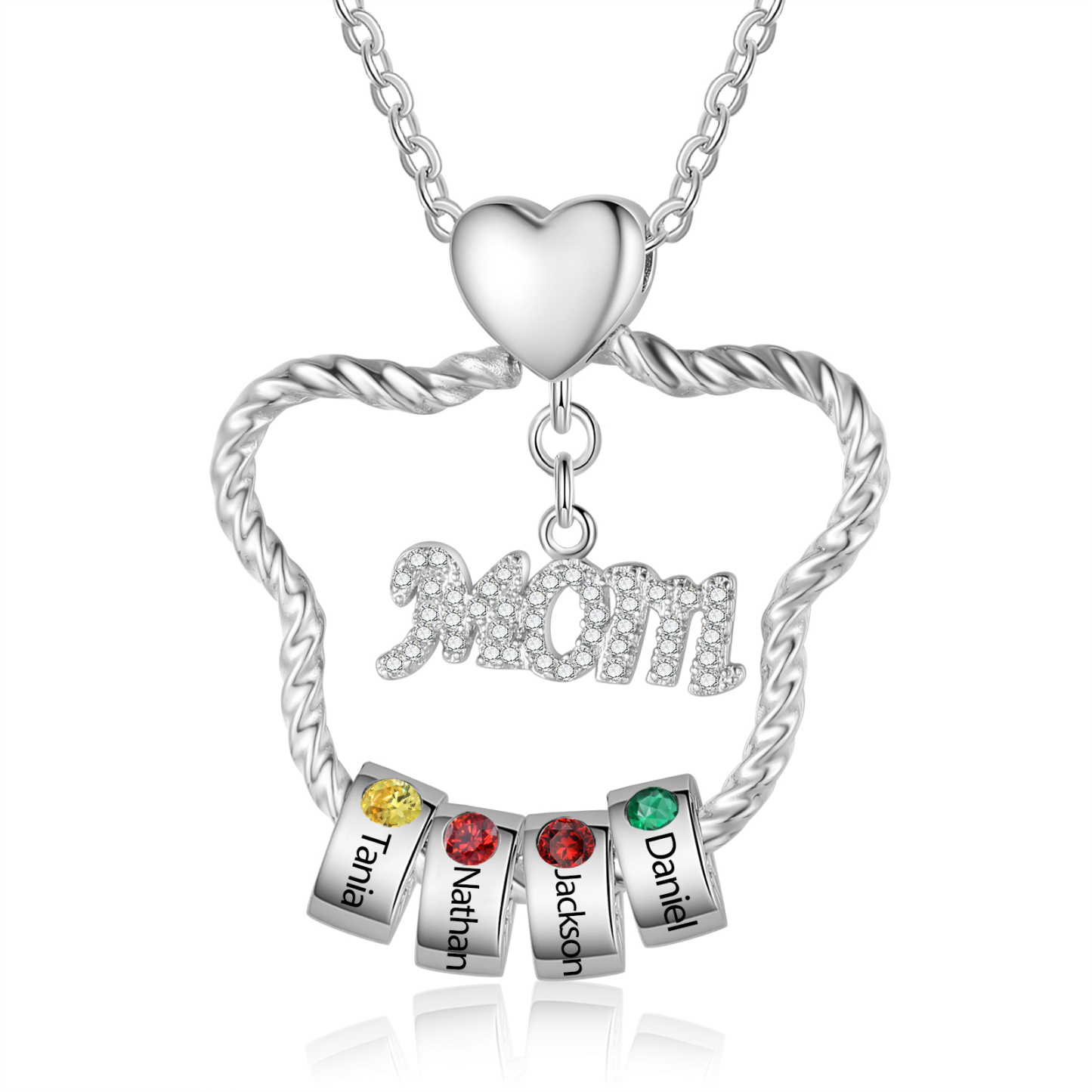 4 Names - Personalized Cat Head Shape Necklace Customized 4 Birthstones & Names Necklace Gift for Mom