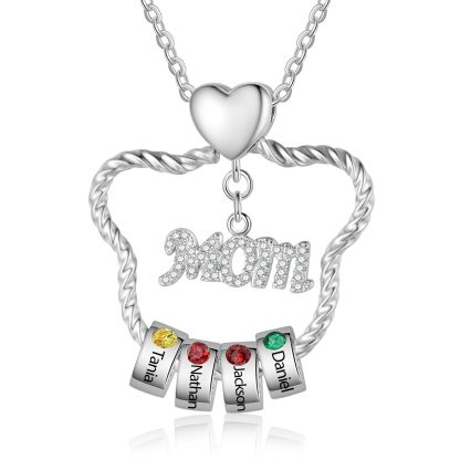 4 Names - Personalized Cat Head Shape Necklace Customized 4 Birthstones & Names Necklace Gift for Mom