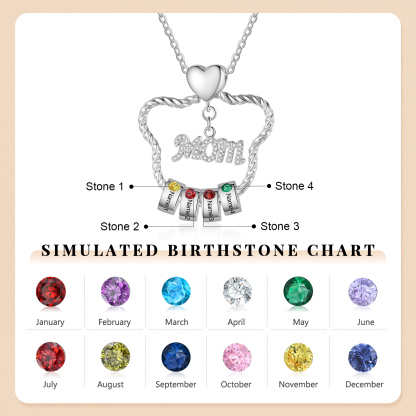 4 Names - Personalized Cat Head Shape Necklace Customized 4 Birthstones & Names Necklace Gift for Mom