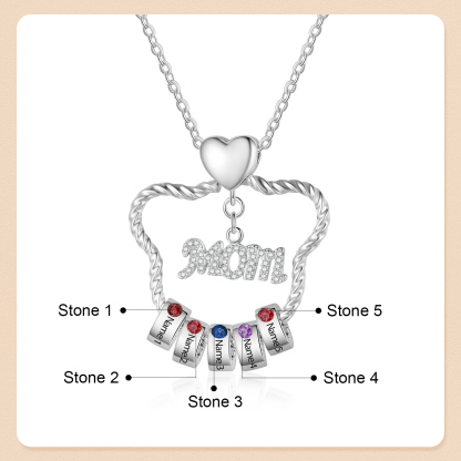 5 Names - Personalized Cat Head Shape Necklace Custom 5 Birthstones Necklace with Rose Box Gift for Mum/Mom | Jessemade