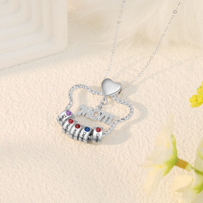 5 Names - Personalized Cat Head Shape Necklace Custom 5 Birthstones Necklace with Rose Box Gift for Mum/Mom | Jessemade