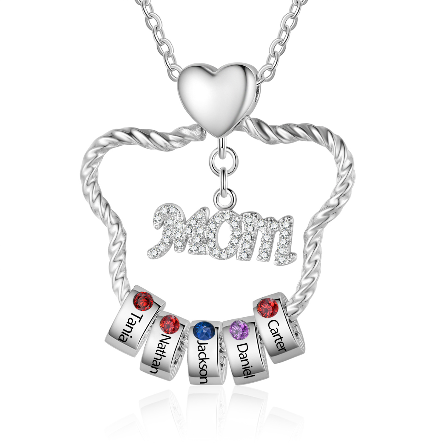 5 Names - Personalized Cat Head Shape Necklace Custom 5 Birthstones Necklace with Rose Box Gift for Mum/Mom | Jessemade