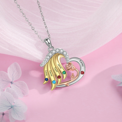 Personalised Rose Heart Necklace Customized With 5 Names and 5 Birthstones Women's Necklace Gift for Nan | Jessmade