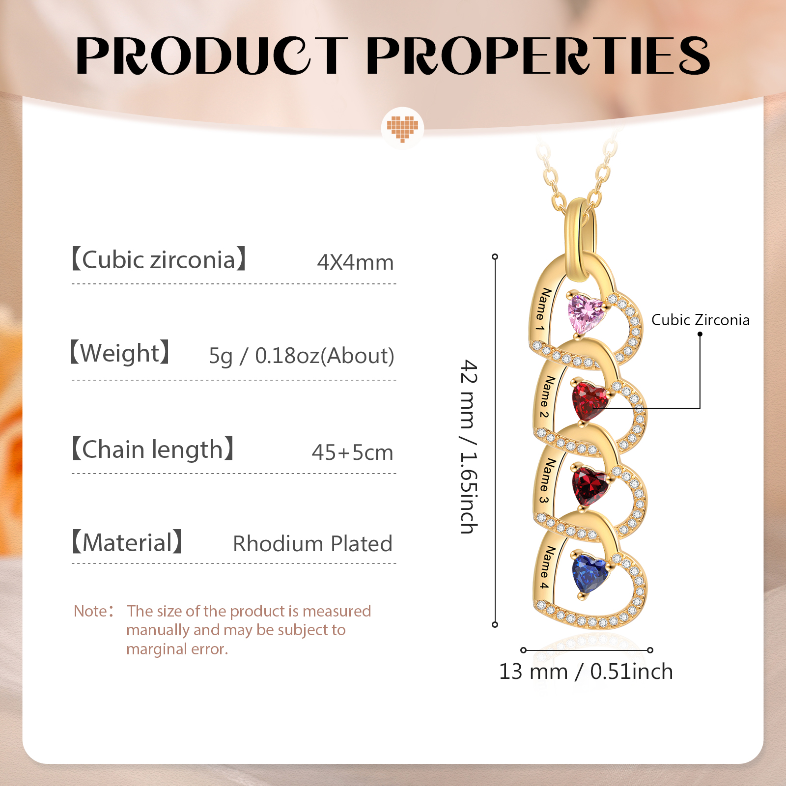 Personalized Necklace Custom 4 Names & 4 Birthstones Gold Necklace Gift for Mom | Jessmade