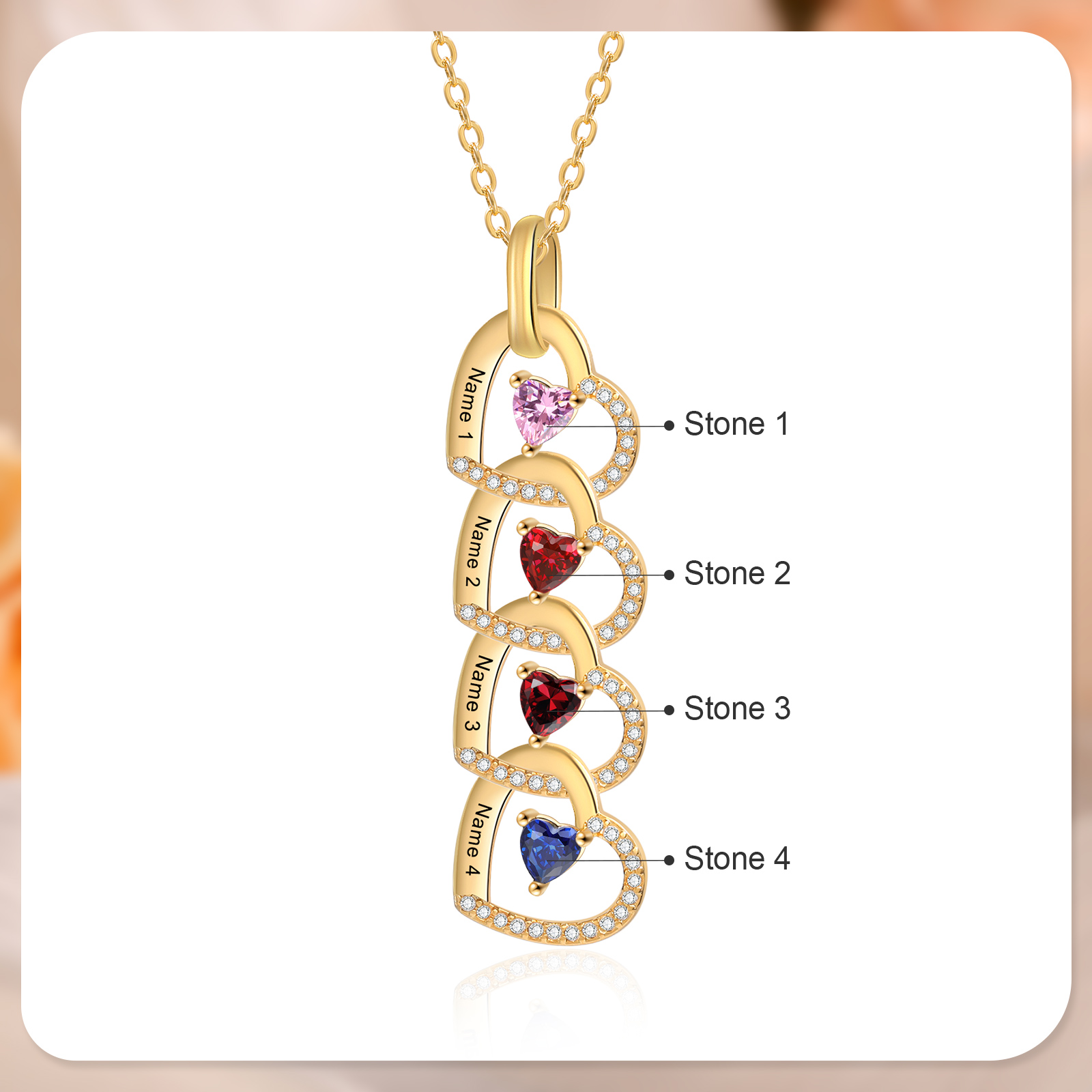 Personalized Necklace Custom 4 Names & 4 Birthstones Gold Necklace Gift for Mom | Jessmade