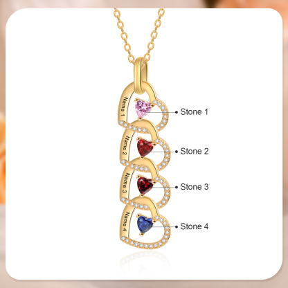 Personalized Necklace Custom 4 Names & 4 Birthstones Gold Necklace Gift for Mom | Jessmade