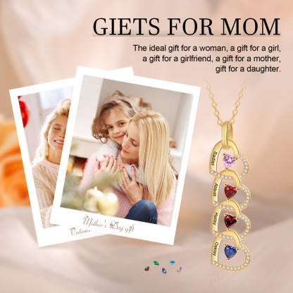 Personalized Necklace Custom 4 Names & 4 Birthstones Gold Necklace Gift for Mom | Jessmade