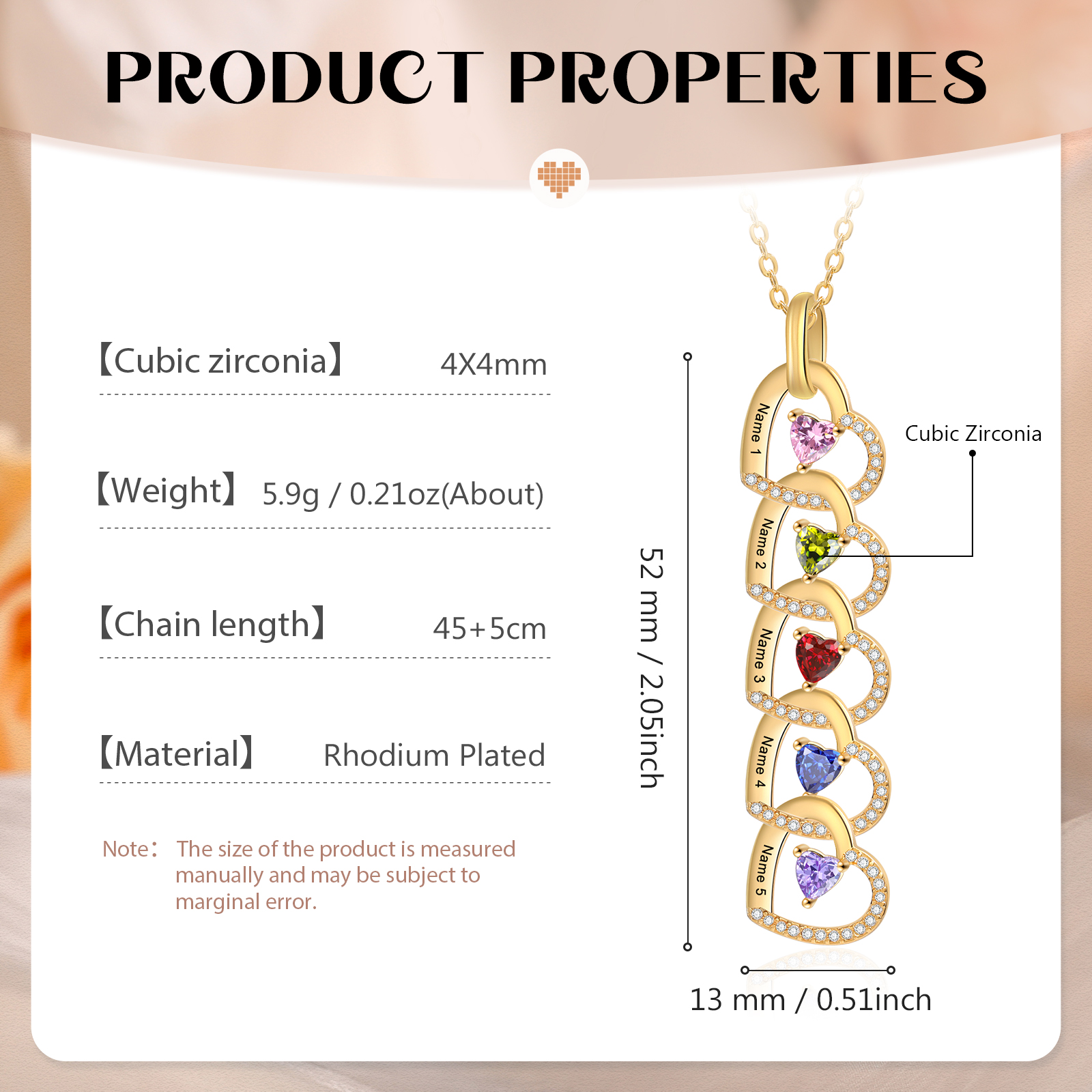 Personalized Necklace Custom 5 Names & 5 Birthstones Gold Necklace Gift for Mom | Jessmade